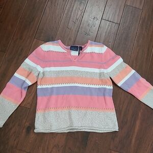 Crazy Horse by Liz Claiborne V-neck striped sweater size Large
